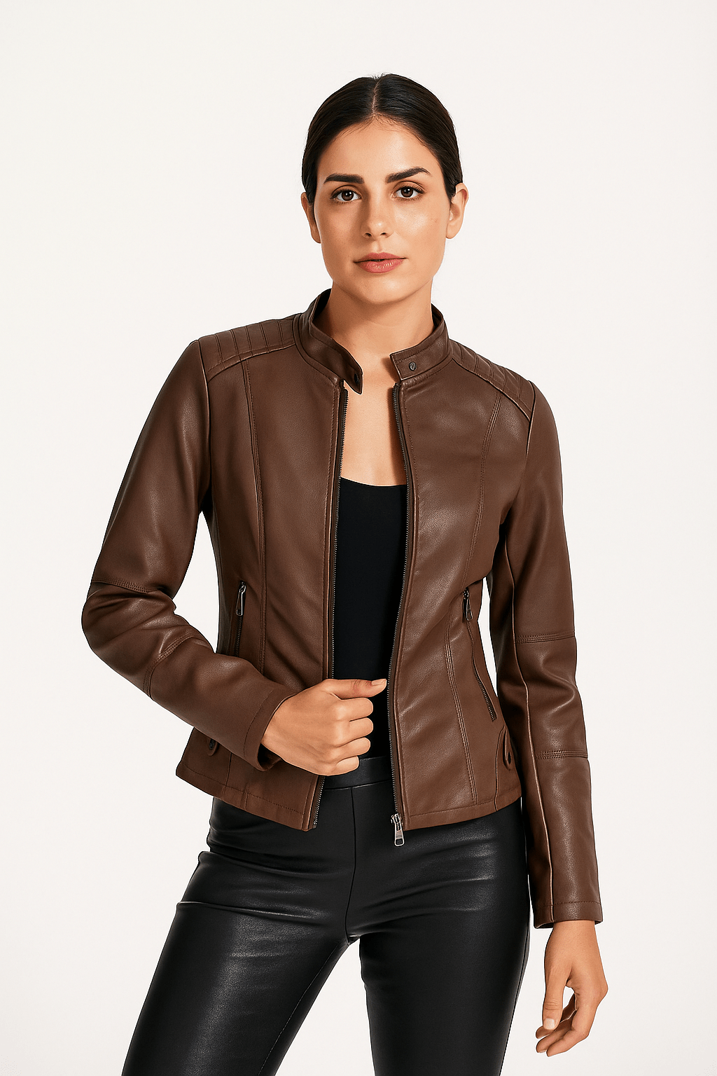 Classic Fit Women's Leather Zip Jacket - Nocini
