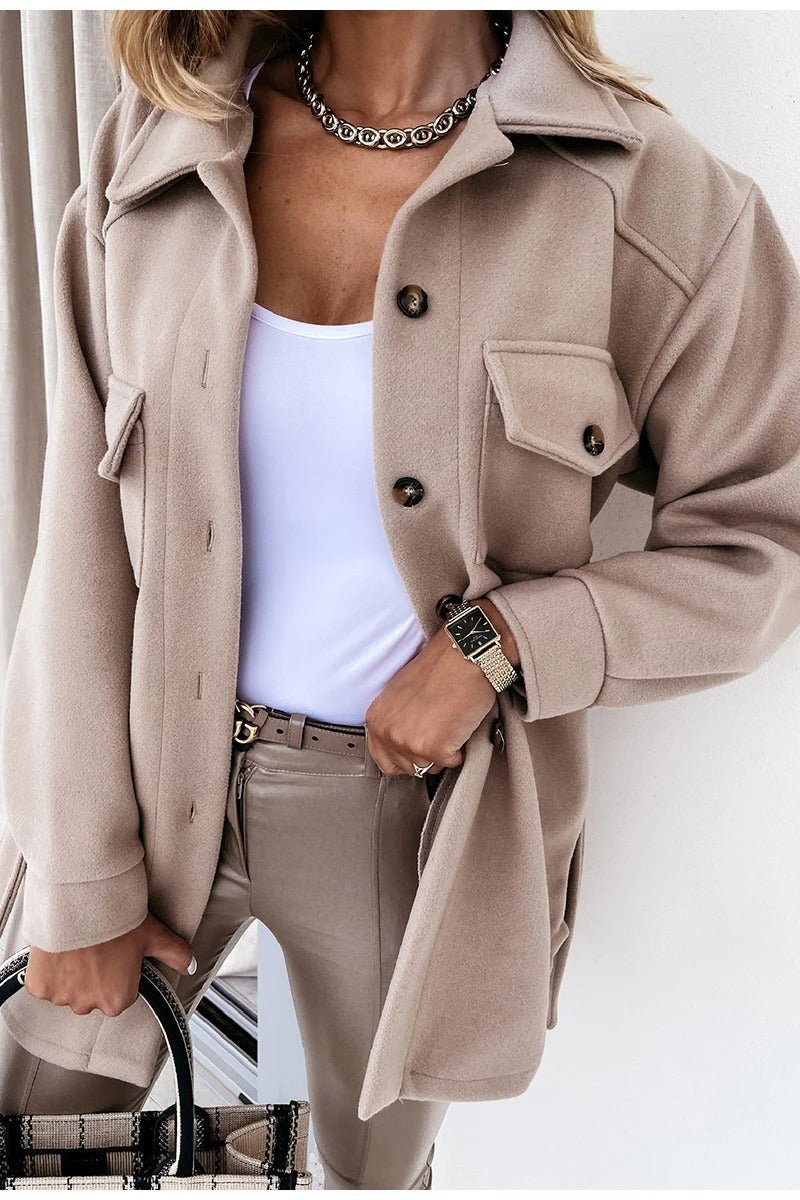 Ladies Long Wool Coat with Button Front