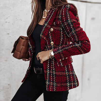 Classic Plaid Jacket for Women's Workwear