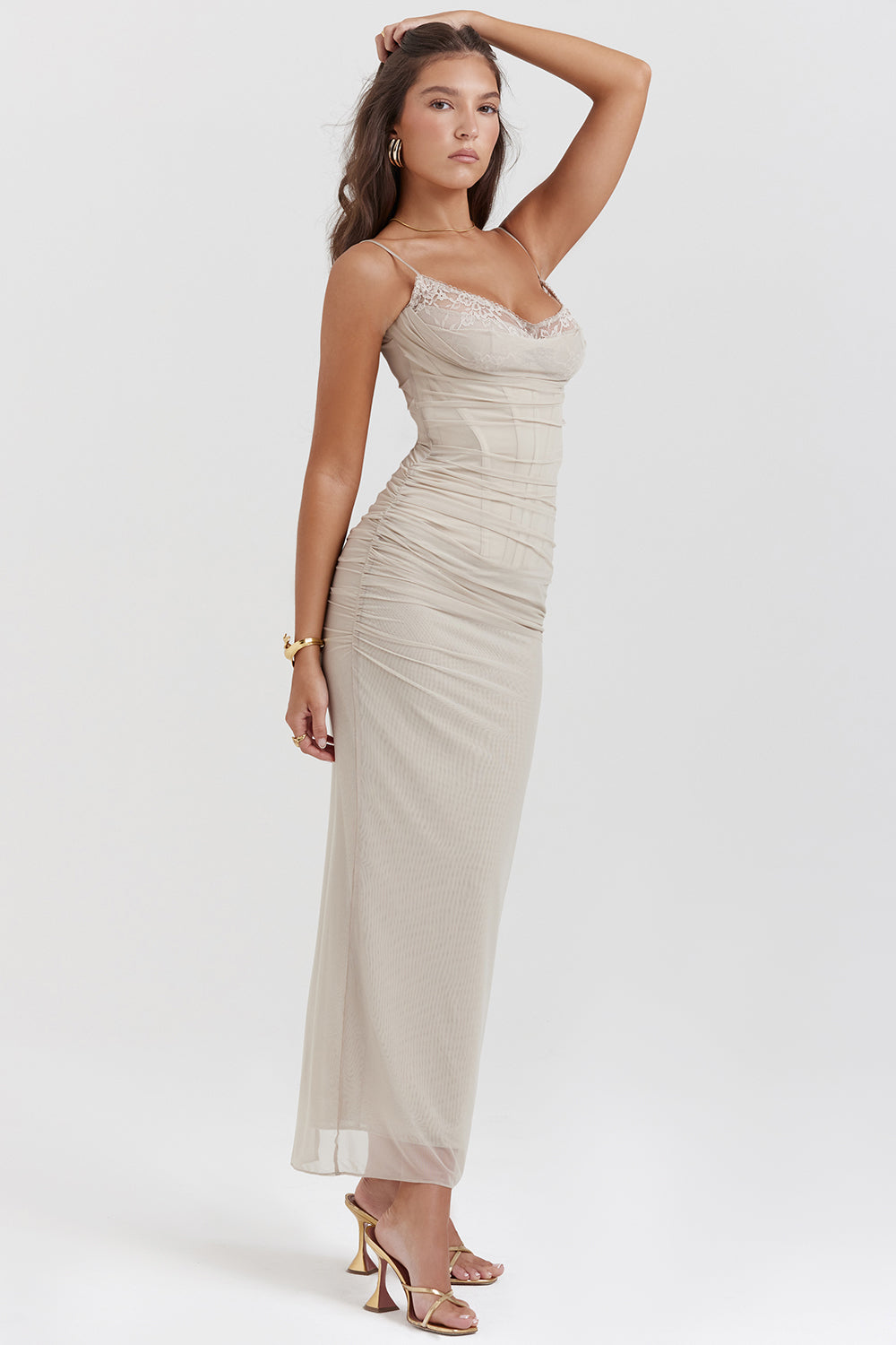 Loose Fit Women's Maxi Dress with Lace Trim - Nocini