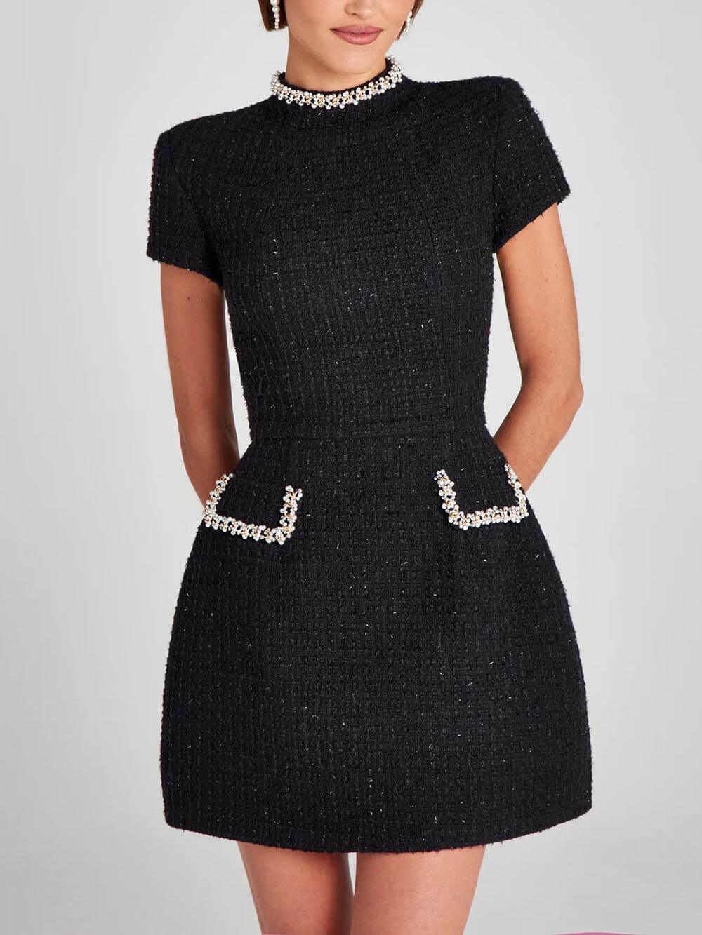Chic Women's Mini Shift Dress with High Neckline - Olytrend