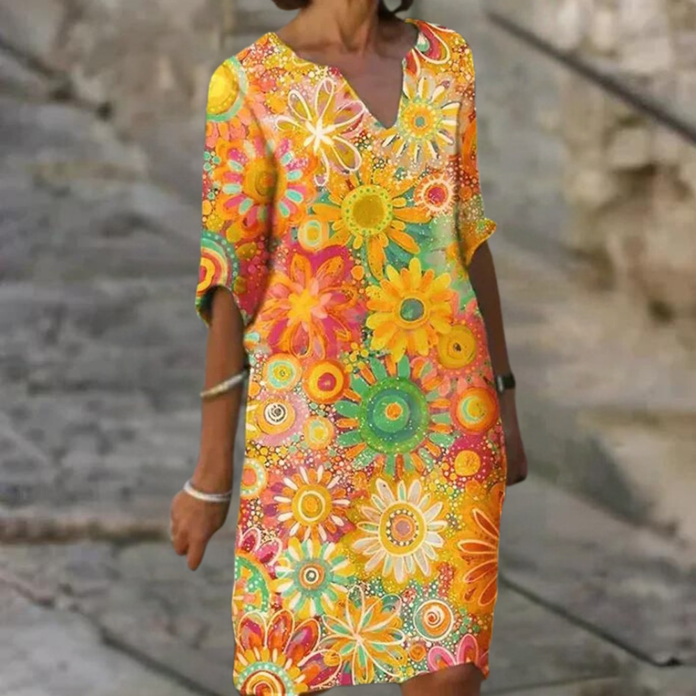 Naomi - Trendy Short Floral Dress-Yellow-XS-Nora Luxe