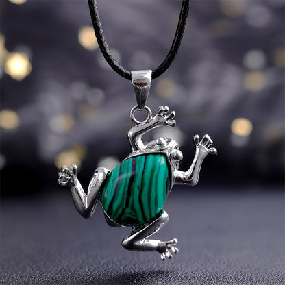 Natural Crystal Frog Meditation Necklace - Gaia-Malachite-Nora Luxe