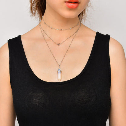 Natural Crystal Hexagon Gemstone Necklace - Aurora-Blue Sandstone-Nora Luxe