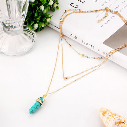 Natural Crystal Hexagon Gemstone Necklace - Aurora-Turquoise-Nora Luxe