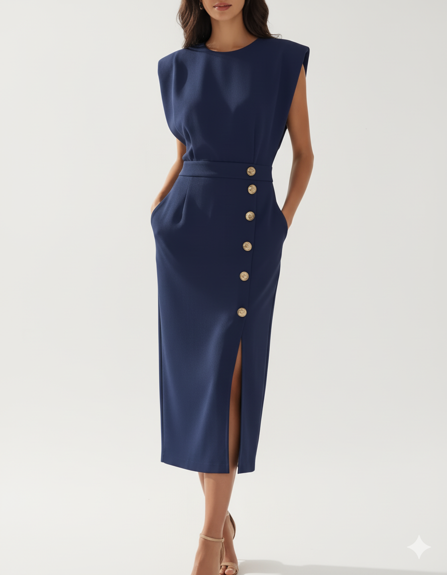 Classic Dark Blue Knee Length Party Dress - Nocini