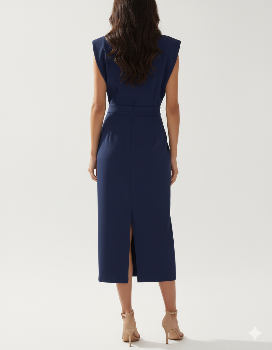 Classic Dark Blue Knee Length Party Dress