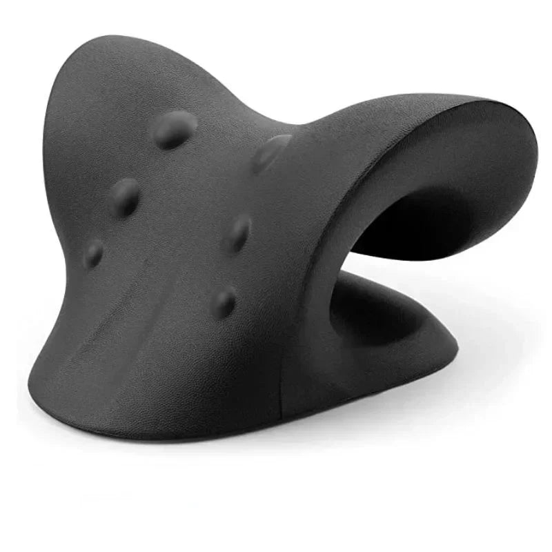 NECK AND SHOULDER STRETCHER - CERVICAL TRACTION MASSAGE CUSHION FOR SPINAL ALIGNMENT-Black-Nora Luxe