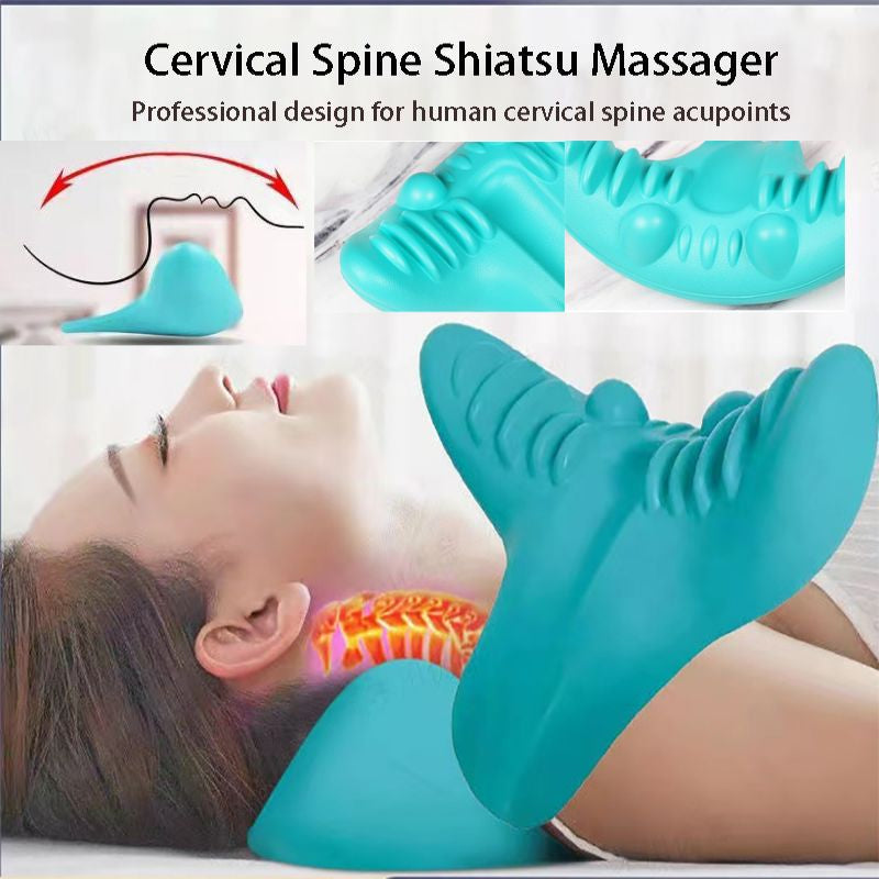 NECK AND SHOULDER STRETCHER - CERVICAL TRACTION MASSAGE CUSHION FOR SPINAL ALIGNMENT-Blue-Nora Luxe
