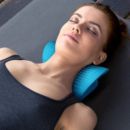 NECK AND SHOULDER STRETCHER - CERVICAL TRACTION MASSAGE CUSHION FOR SPINAL ALIGNMENT-Blue-Nora Luxe