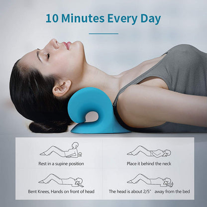 NECK AND SHOULDER STRETCHER - CERVICAL TRACTION MASSAGE CUSHION FOR SPINAL ALIGNMENT-Blue-Nora Luxe