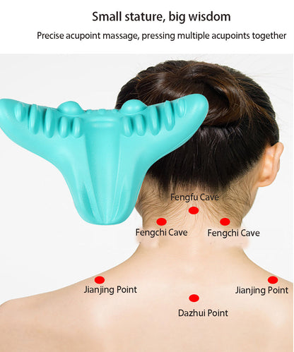 NECK AND SHOULDER STRETCHER - CERVICAL TRACTION MASSAGE CUSHION FOR SPINAL ALIGNMENT-Blue-Nora Luxe