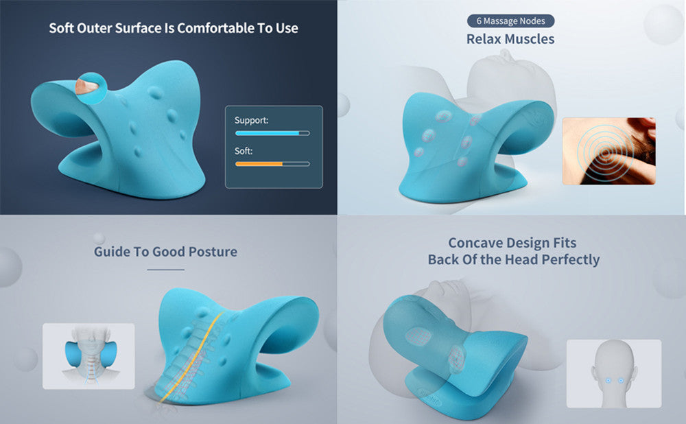 NECK AND SHOULDER STRETCHER - CERVICAL TRACTION MASSAGE CUSHION FOR SPINAL ALIGNMENT-Blue-Nora Luxe