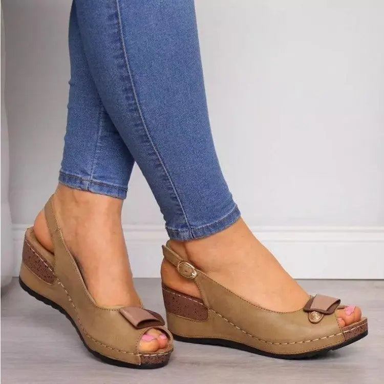 Image of Nia | Women's Peep Toe Wedge Slingback Sandals