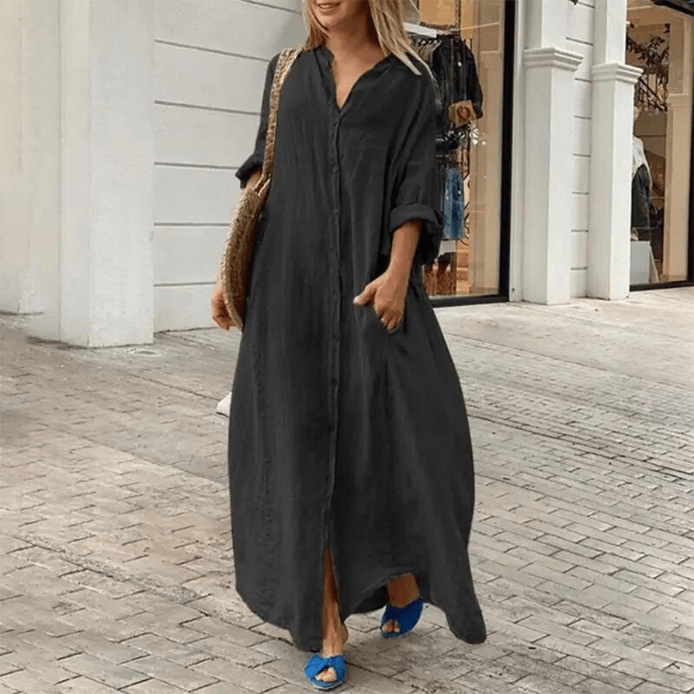 Elegant Women's V Neck Long Dress - Olytrend