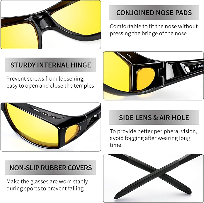 Night Vision Polarised Driving Glasses - Jeremy-Shiny black frame/night vision lens-Nora Luxe