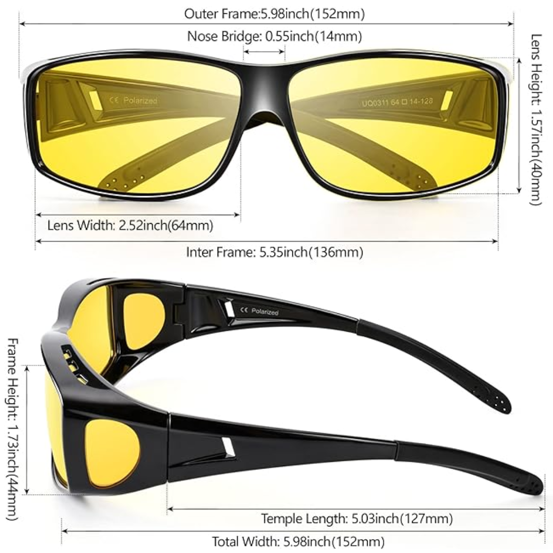 Night Vision Polarised Driving Glasses - Jeremy-Shiny black frame/night vision lens-Nora Luxe