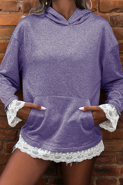 Image of Nina | Women's Long Sleeve Lace Trim Pullover Hoodie