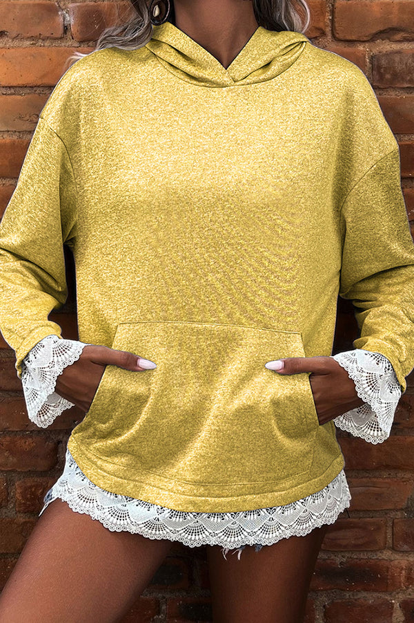 Image of Nina | Women's Long Sleeve Lace Trim Pullover Hoodie