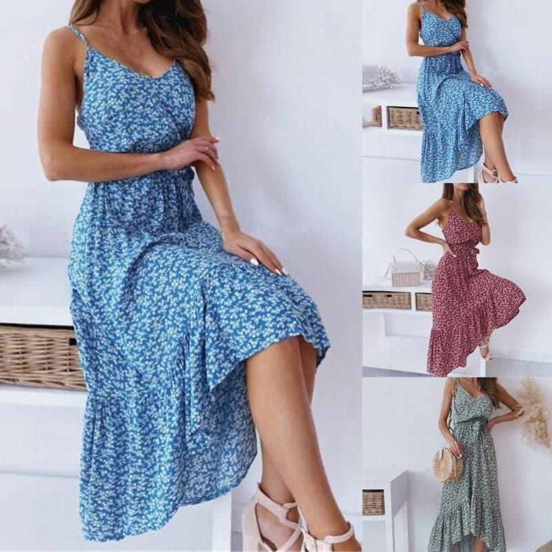 Image of Norma | Women's Spaghetti Strap A-Line Midi Dress