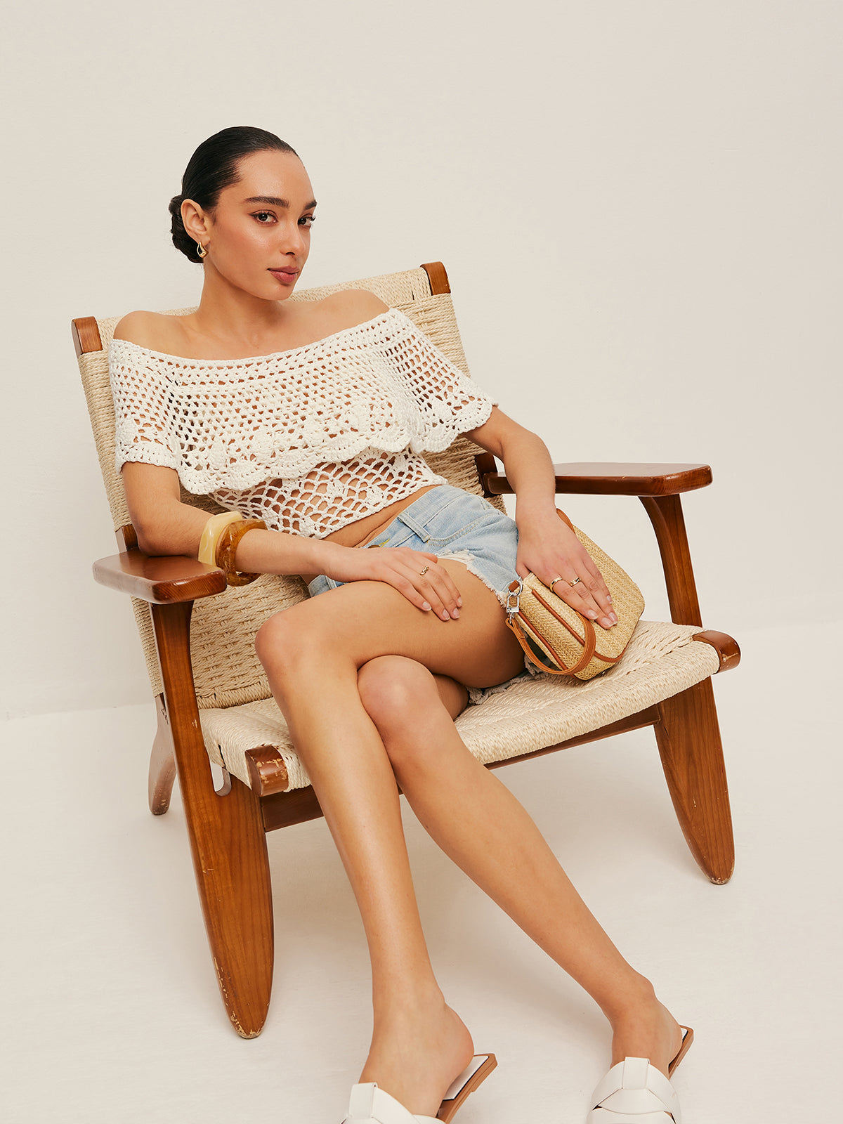 Cold Shoulder Open Knit Blouse