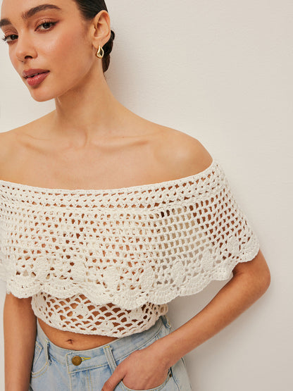 Cold Shoulder Open Knit Blouse