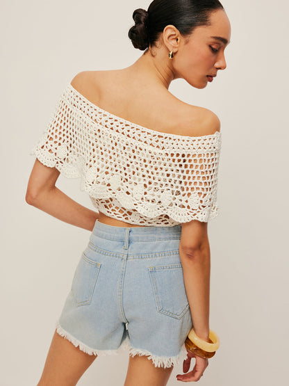 Cold Shoulder Open Knit Blouse