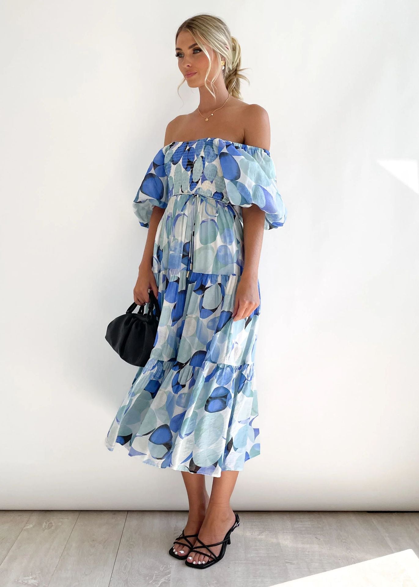 Off-Shoulder Midi Dress – Talia-Dark blue-XS-State of Style