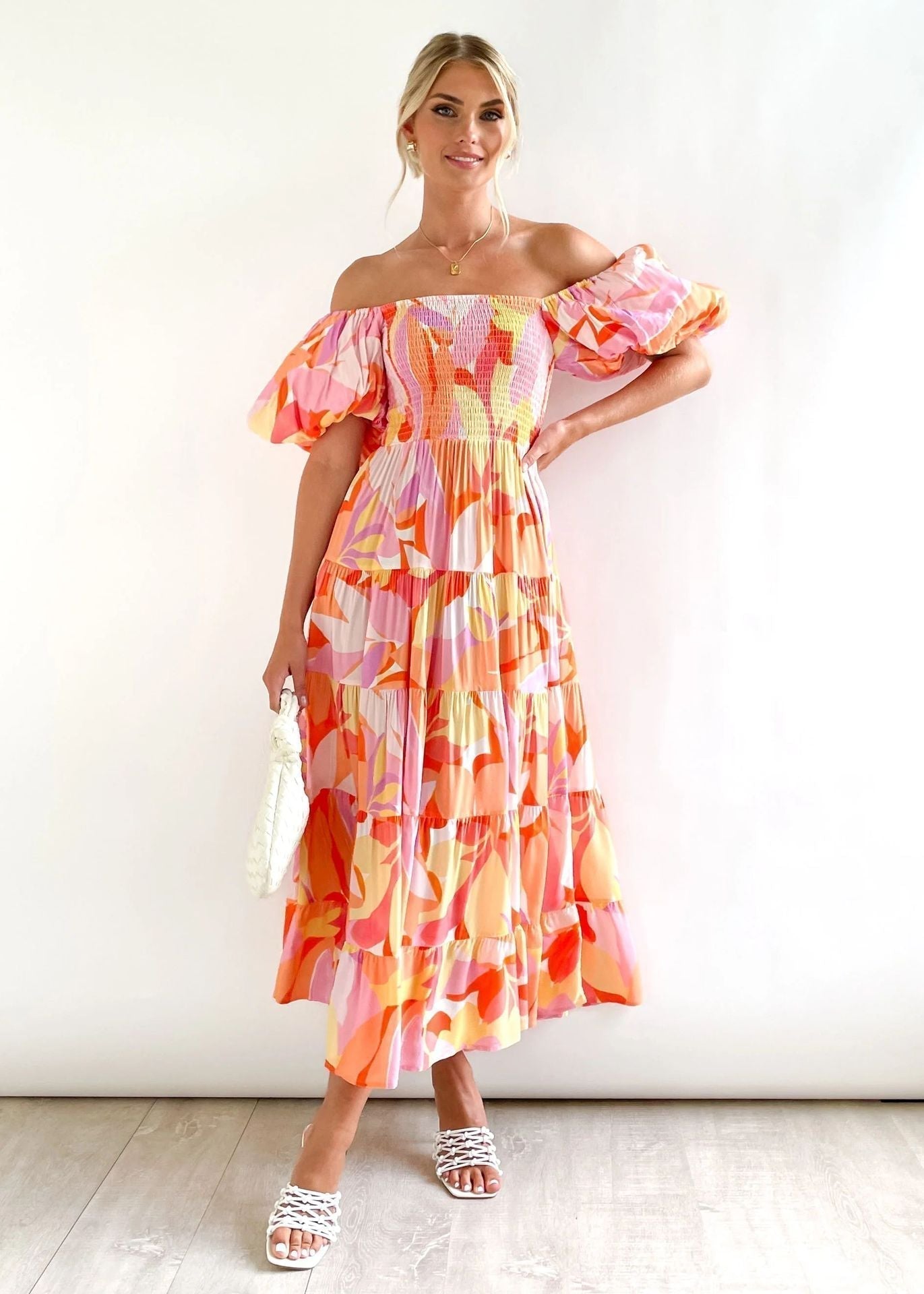 Off-Shoulder Midi Dress – Talia-Orange-XS-State of Style