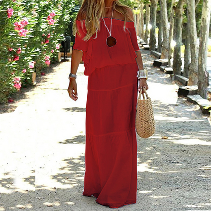 Off Shoulder Summer Dress - Soleil-Red-S-The Livary