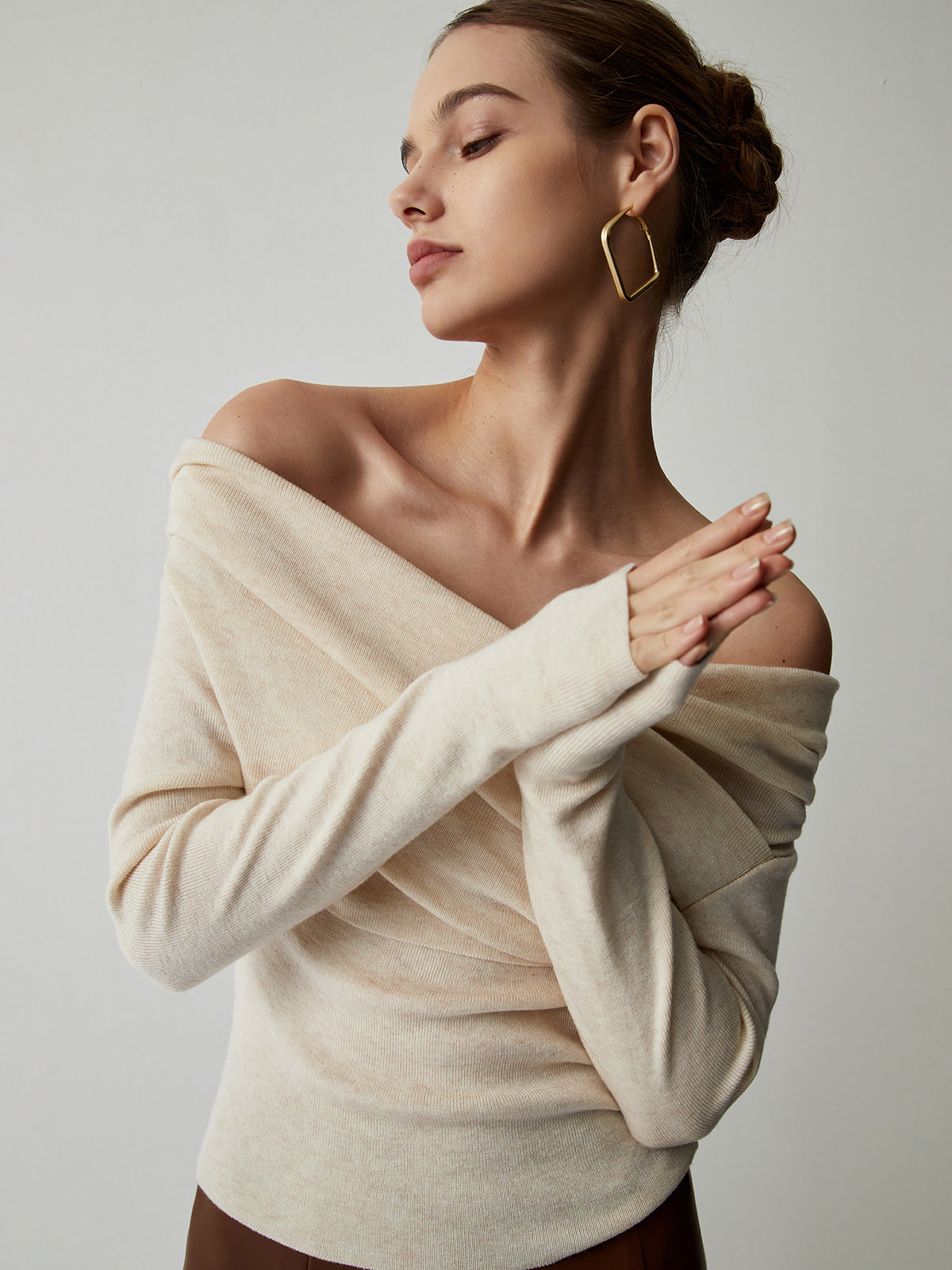 Cozy Oversized Cold Shoulder Sweater Top