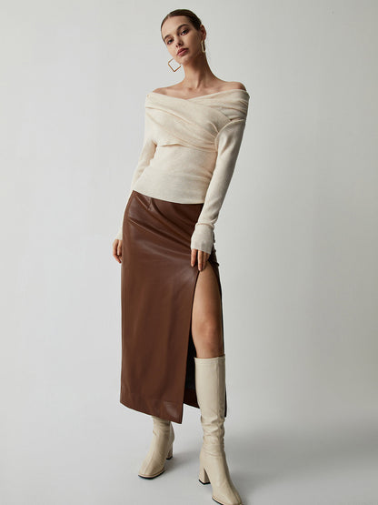 Cozy Oversized Cold Shoulder Sweater Top