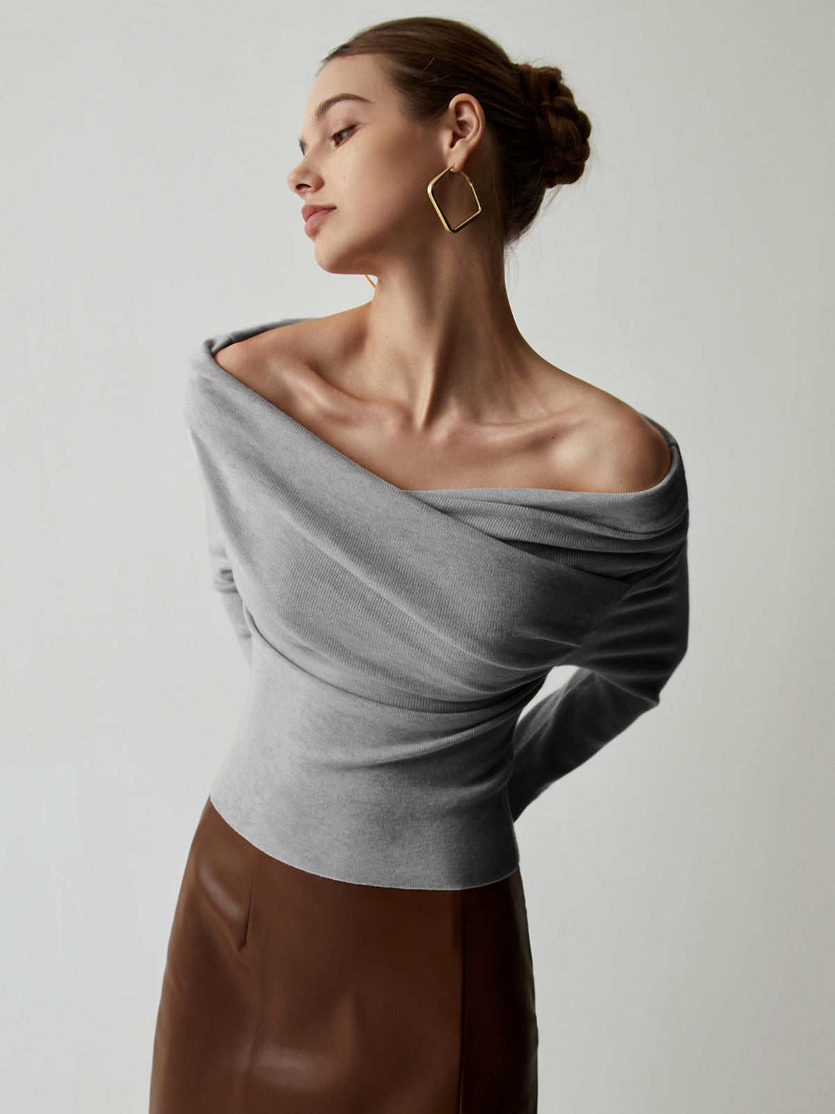 Cozy Oversized Cold Shoulder Sweater Top