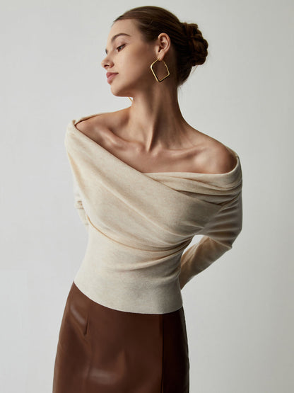 Cozy Oversized Cold Shoulder Sweater Top - Pexav