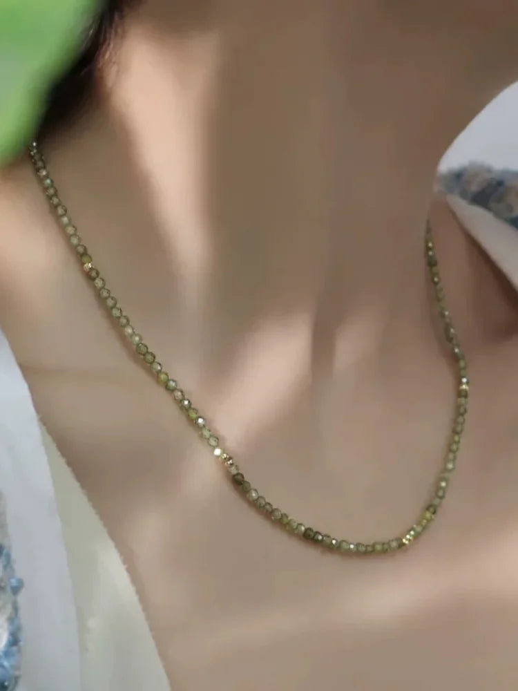 Olive Green Zirconia Necklace - Celeste-Without Zirconia-Nora Luxe