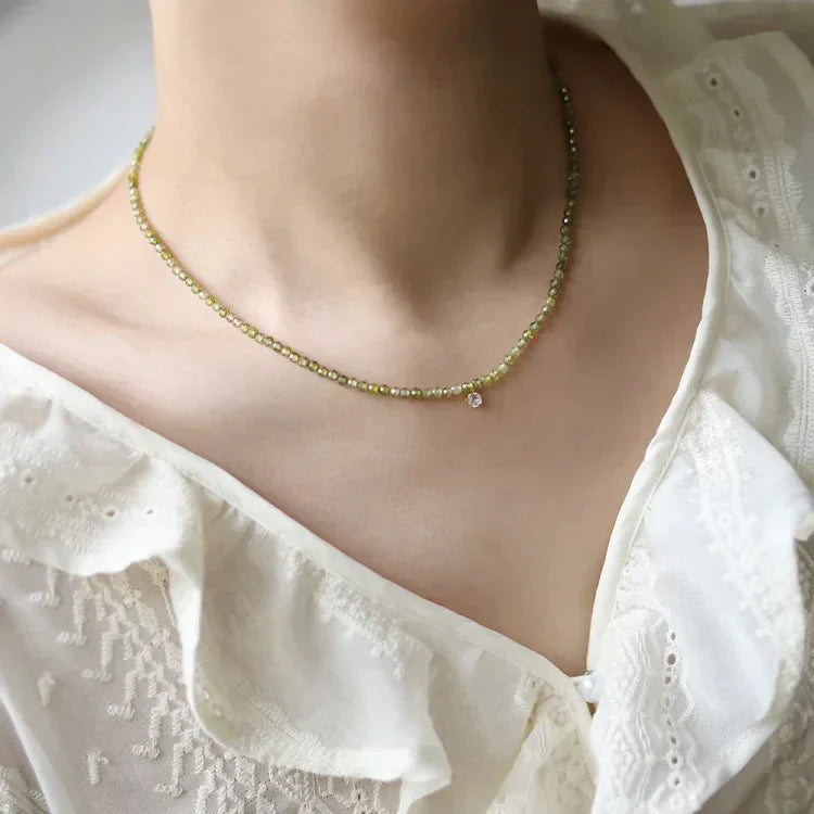 Green Crystal Pendant Necklace Celeste - Pexav