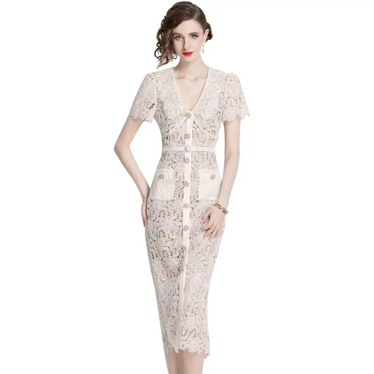 Elegant Lace Midi Dress for Women - Olytrend