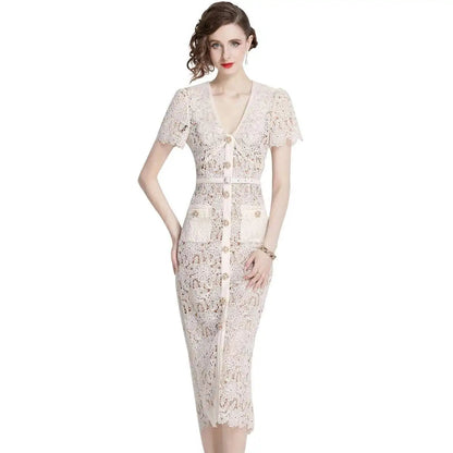 Elegant Lace Midi Dress for Women - Olytrend