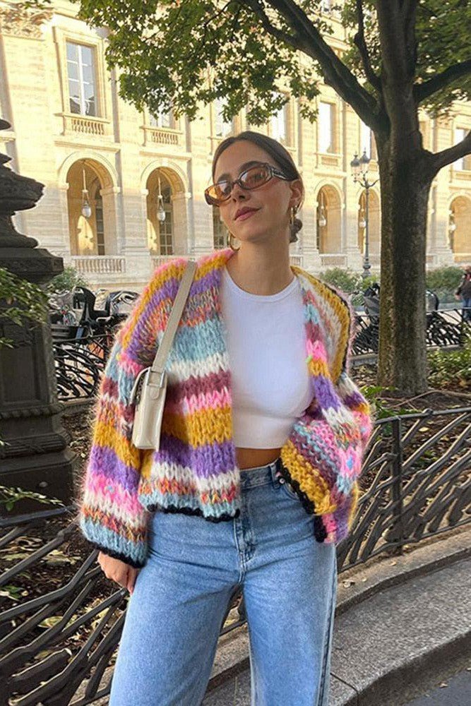 Women's Classic Stripe Short Cardigan Sweater