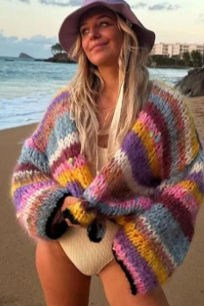 Women's Classic Stripe Short Cardigan Sweater