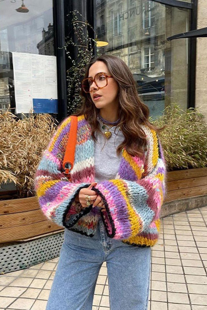 Women's Classic Stripe Short Cardigan Sweater
