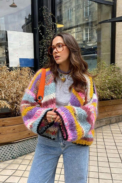Women's Classic Stripe Short Cardigan Sweater