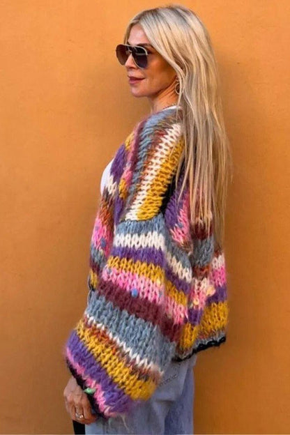 Women's Classic Stripe Short Cardigan Sweater - Pexav