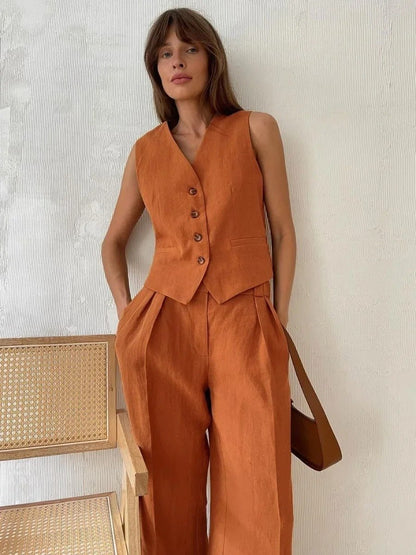 Women's Tank Top Vest and Loose Fit Pants Outfit