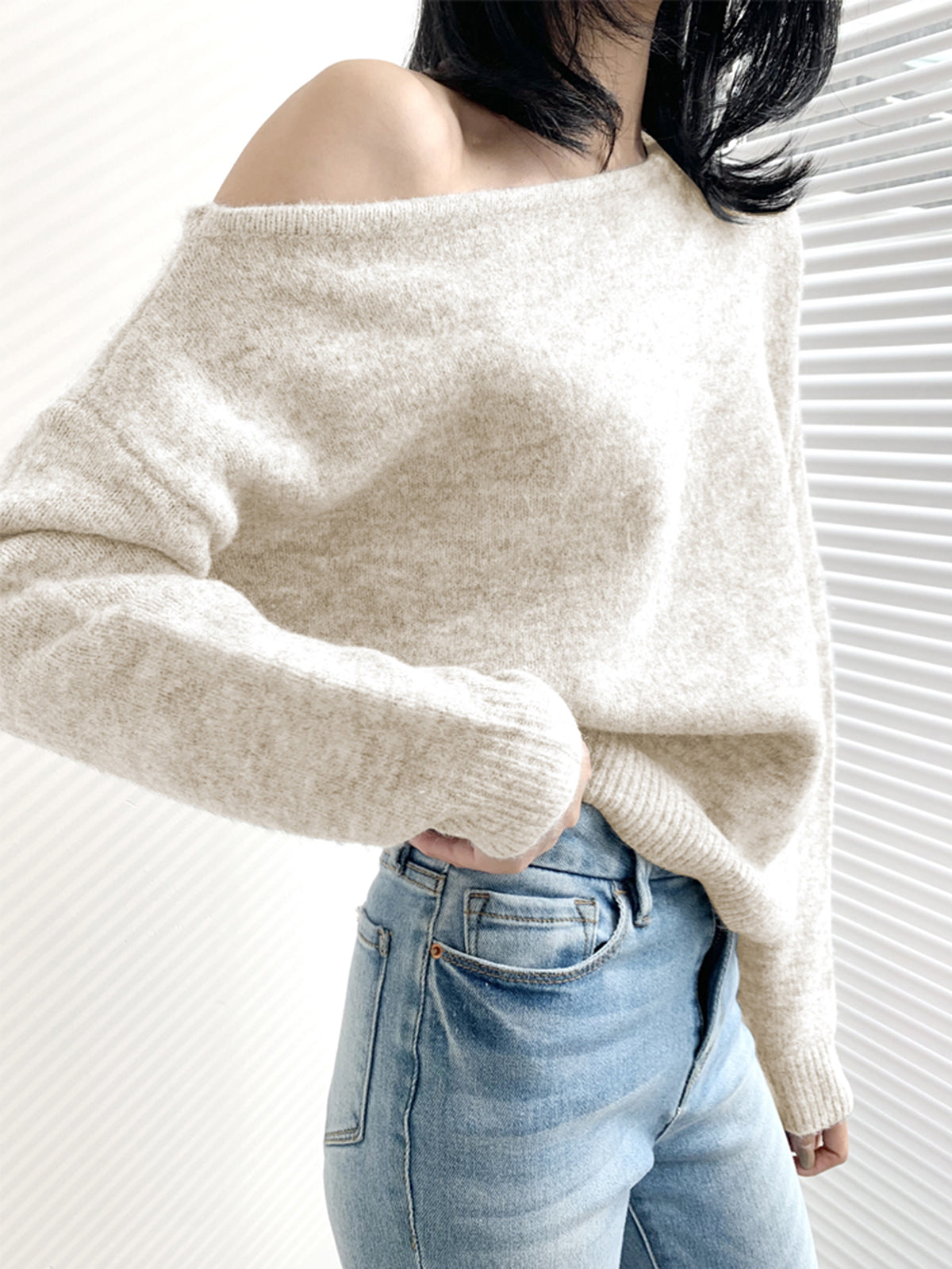 Off Shoulder Slouchy Knit Sweater