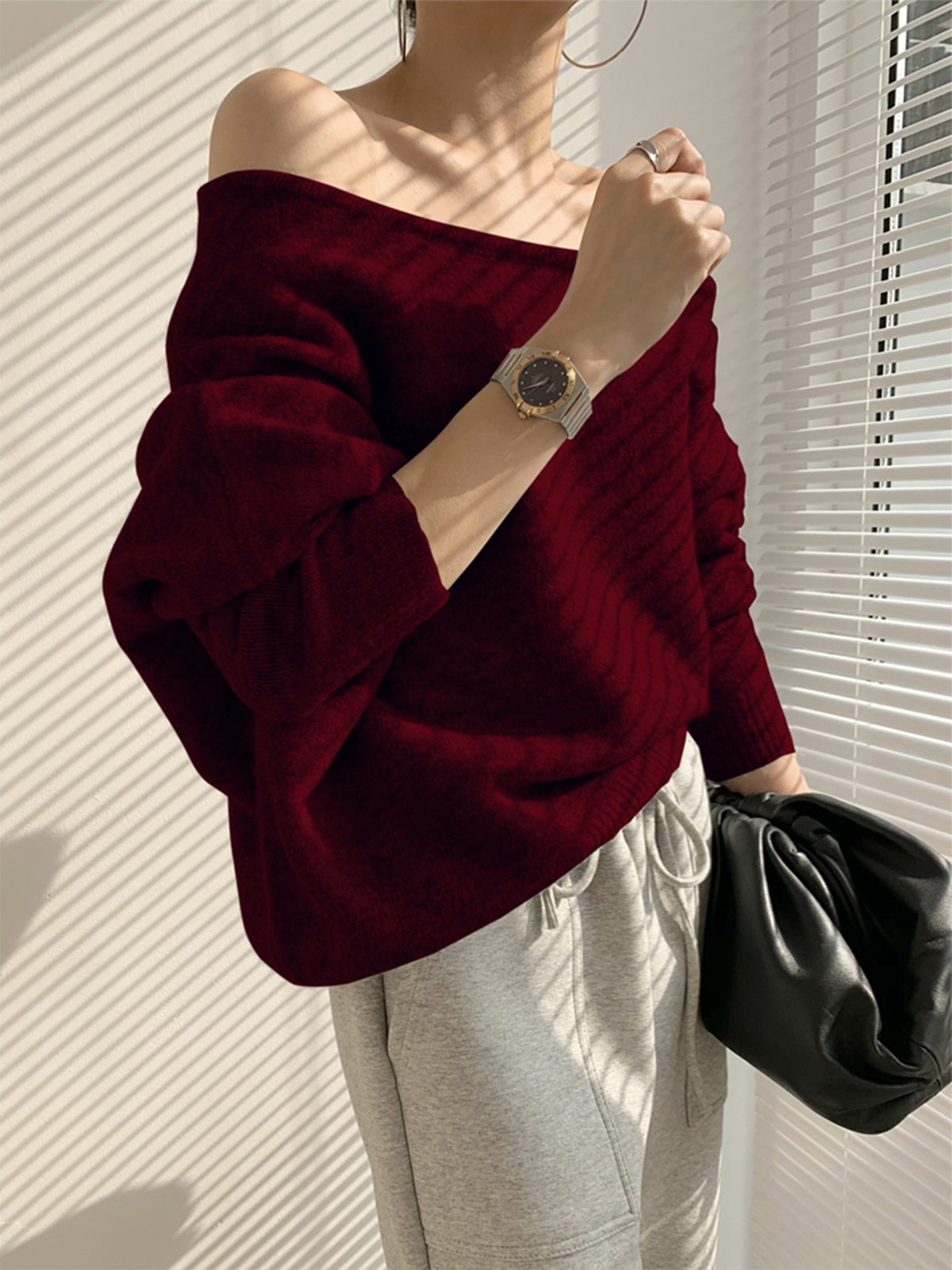 Off Shoulder Slouchy Knit Sweater