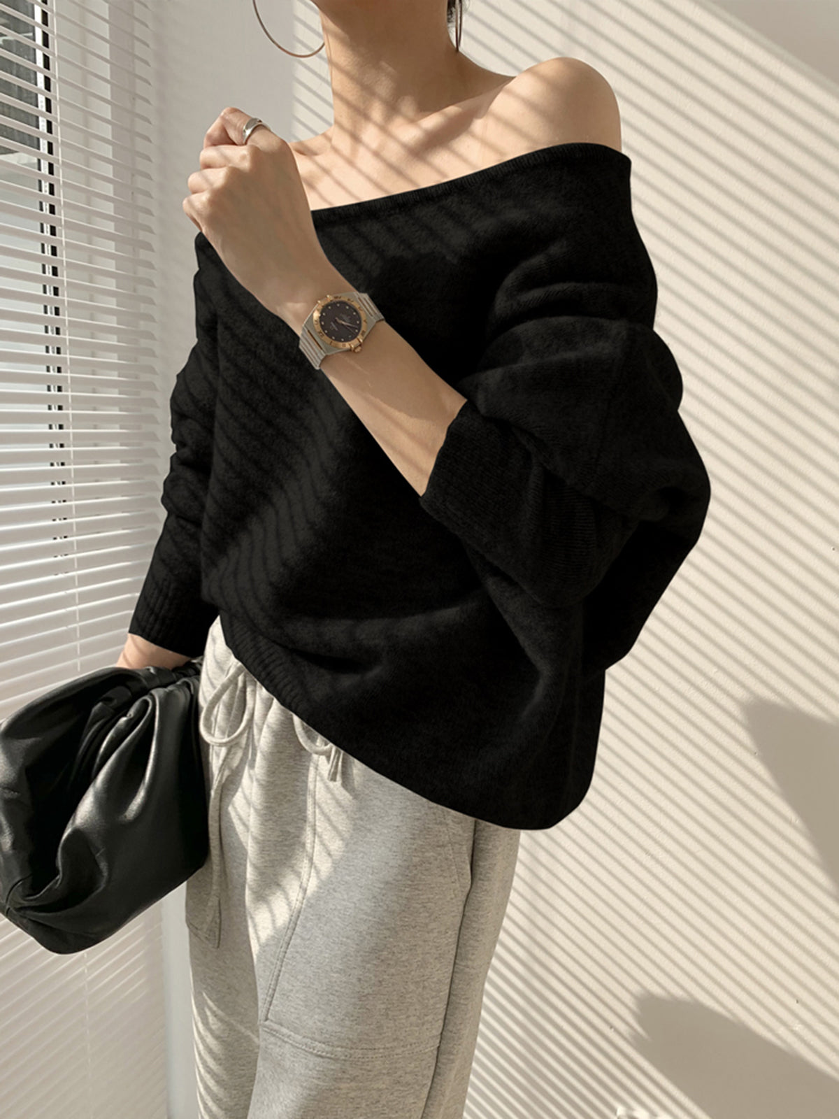 Off Shoulder Slouchy Knit Sweater