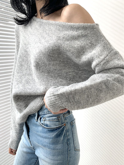 Off Shoulder Slouchy Knit Sweater - Pexav