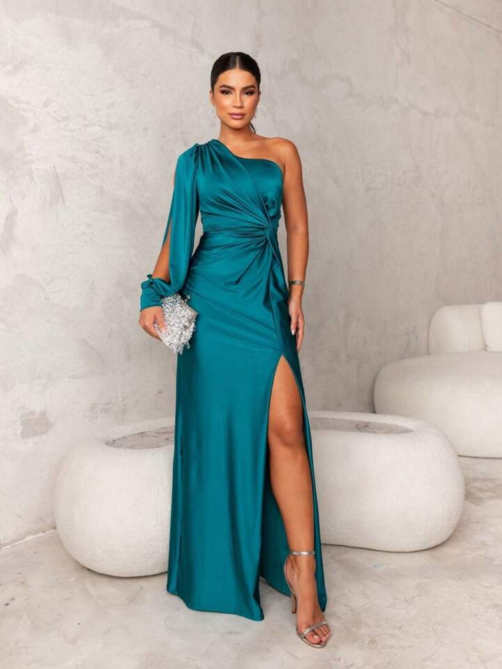 Elegant Single Shoulder Formal Gown - Pexav