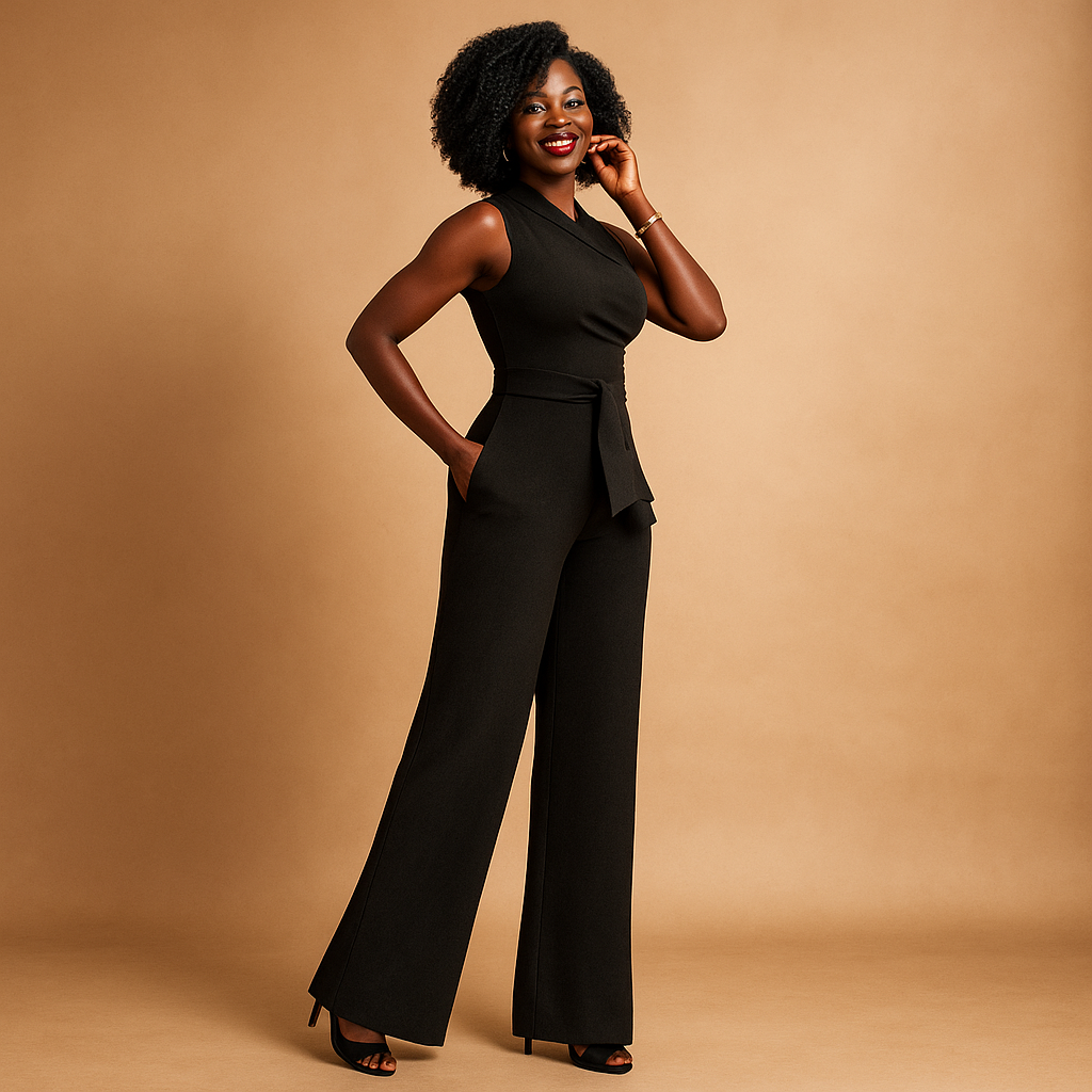 Elegant one-shoulder jumpsuit for women with wide-leg fit and asymmetric neckline, perfect for summer events, cocktail parties, or special dinners.